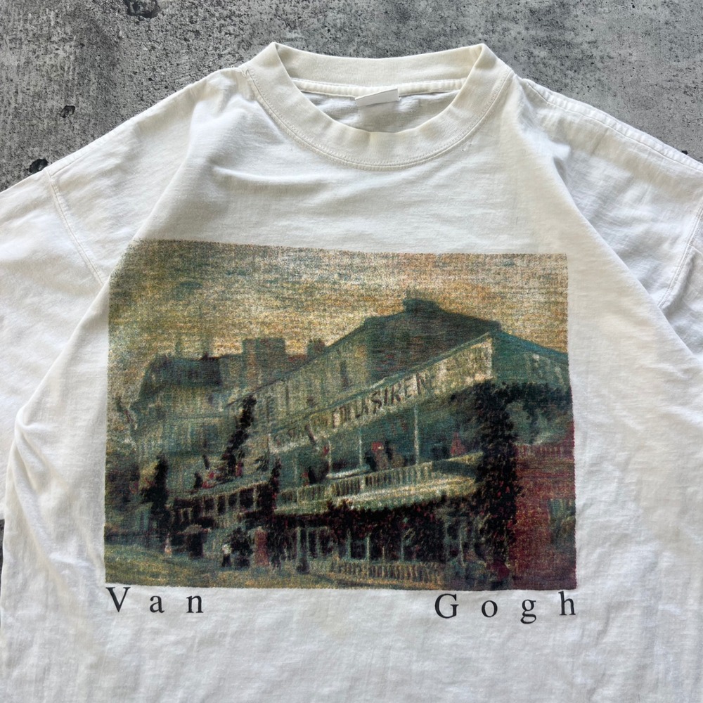 Vintage Van Gogh T-Shirt Men Large White The Restaurant de la Sirène 90s Art - Picture 2 of 10